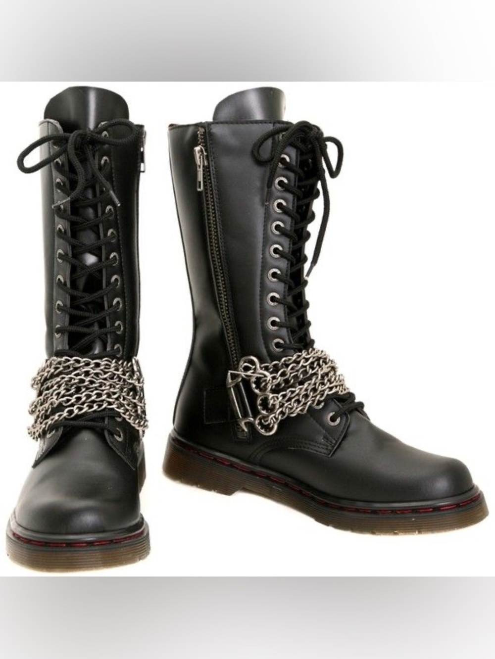 Demonia lace up brass knuckle chain black boots women size 8